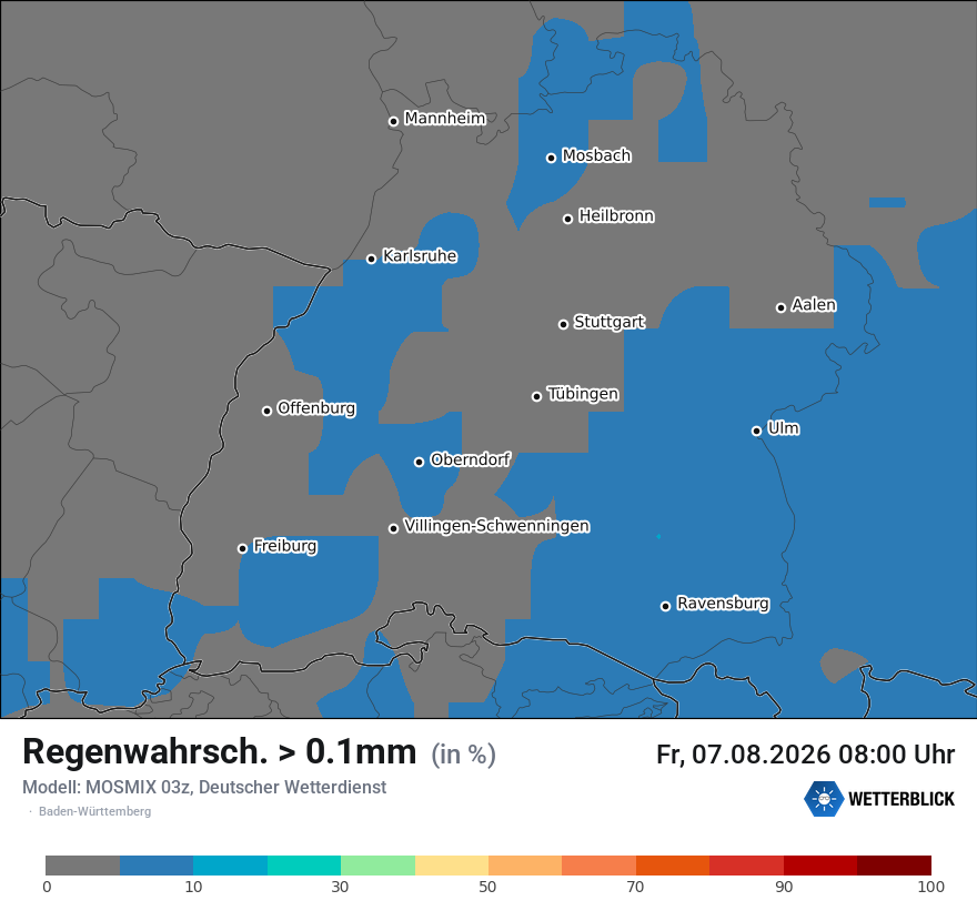 Modellkarte MOSMIX – prob_rain_0 – bw