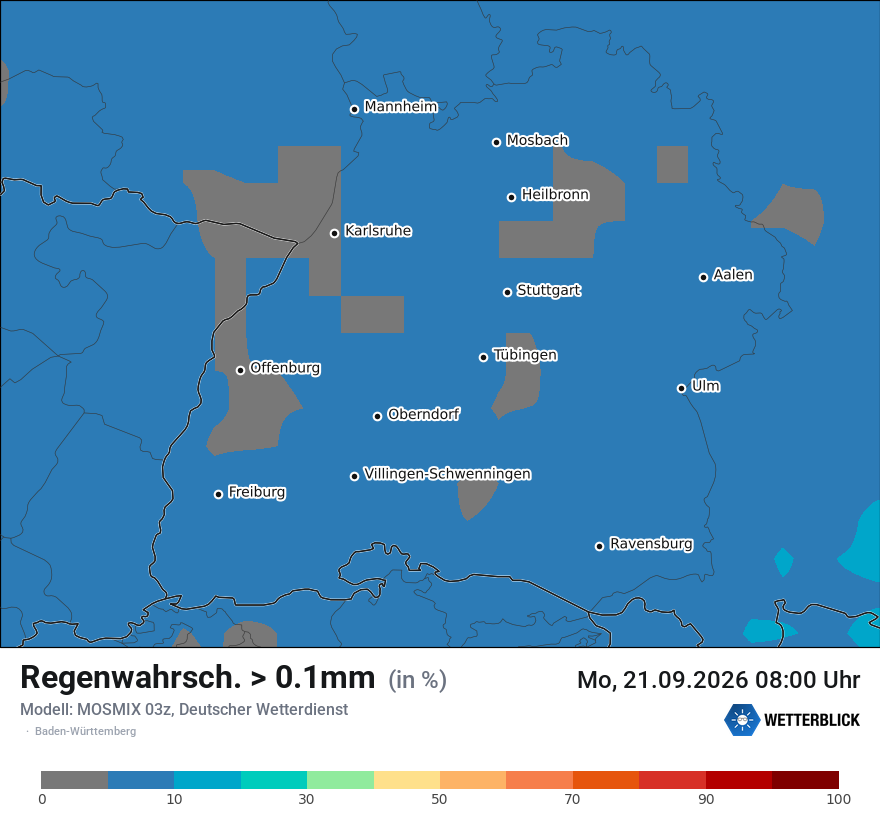 Modellkarte MOSMIX – prob_rain_0 – bw