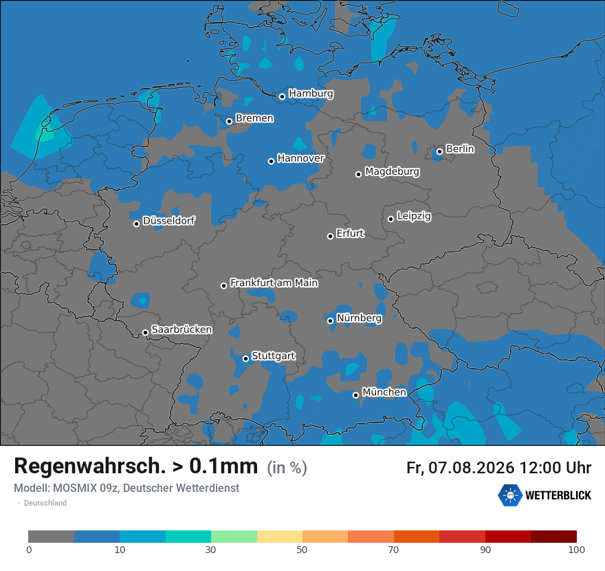 Modellkarte MOSMIX – prob_rain_0 – deutschland