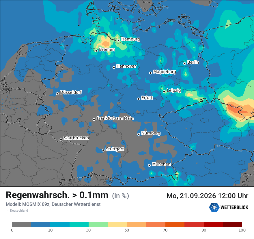 Modellkarte MOSMIX – prob_rain_0 – deutschland