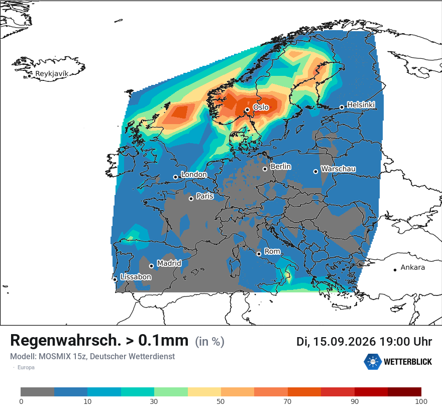 Modellkarte MOSMIX – prob_rain_0 – europa