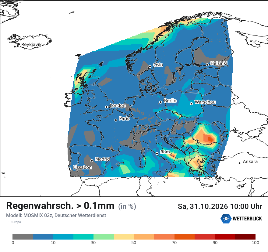 Modellkarte MOSMIX – prob_rain_0 – europa