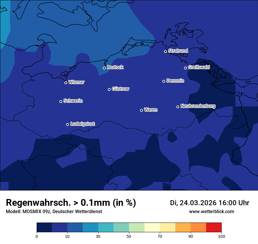 Modellkarte MOSMIX – prob_rain_0 – mv