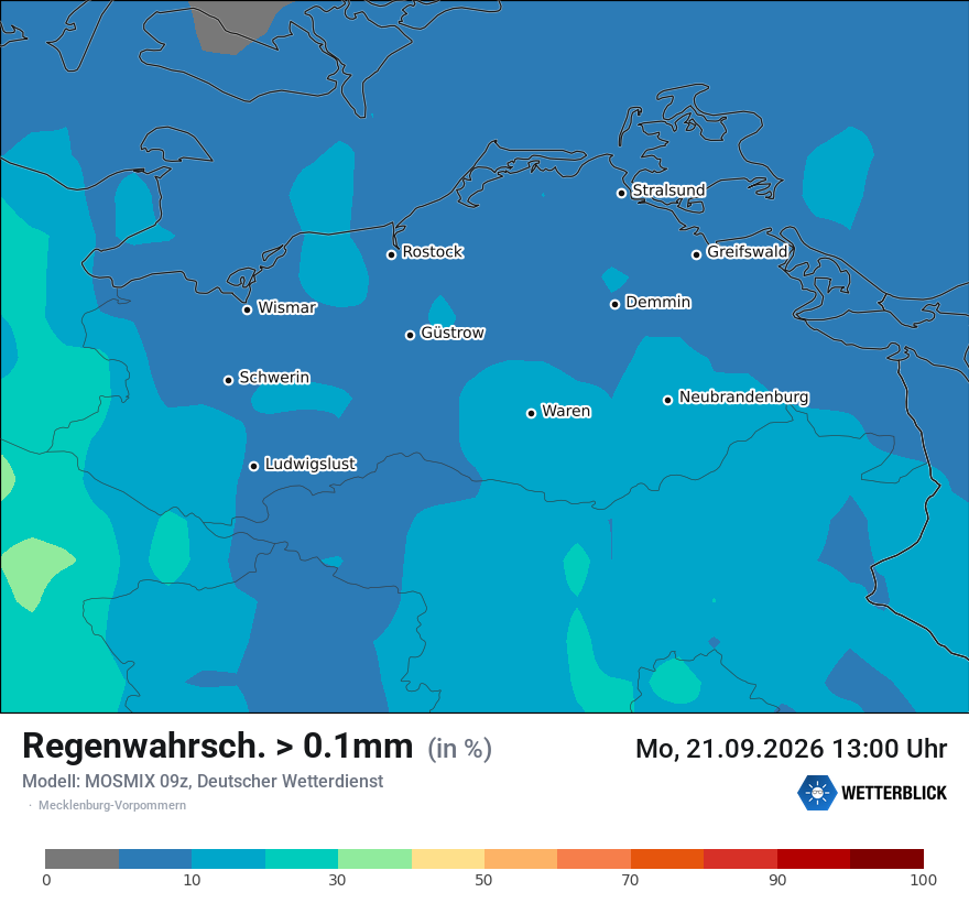 Modellkarte MOSMIX – prob_rain_0 – mv