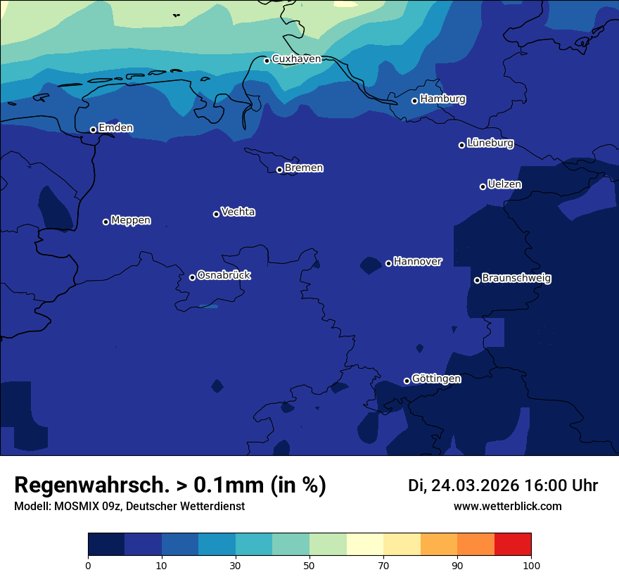 Modellkarte MOSMIX – prob_rain_0 – ni