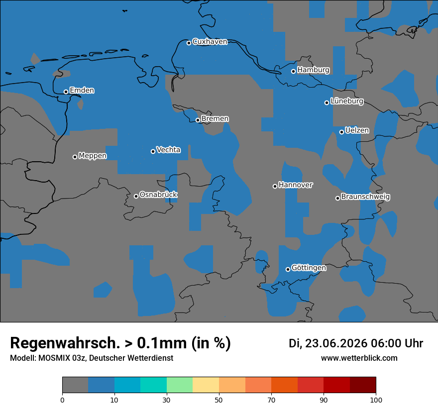 Modellkarte MOSMIX – prob_rain_0 – ni