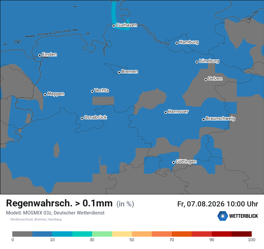 Modellkarte MOSMIX – prob_rain_0 – ni