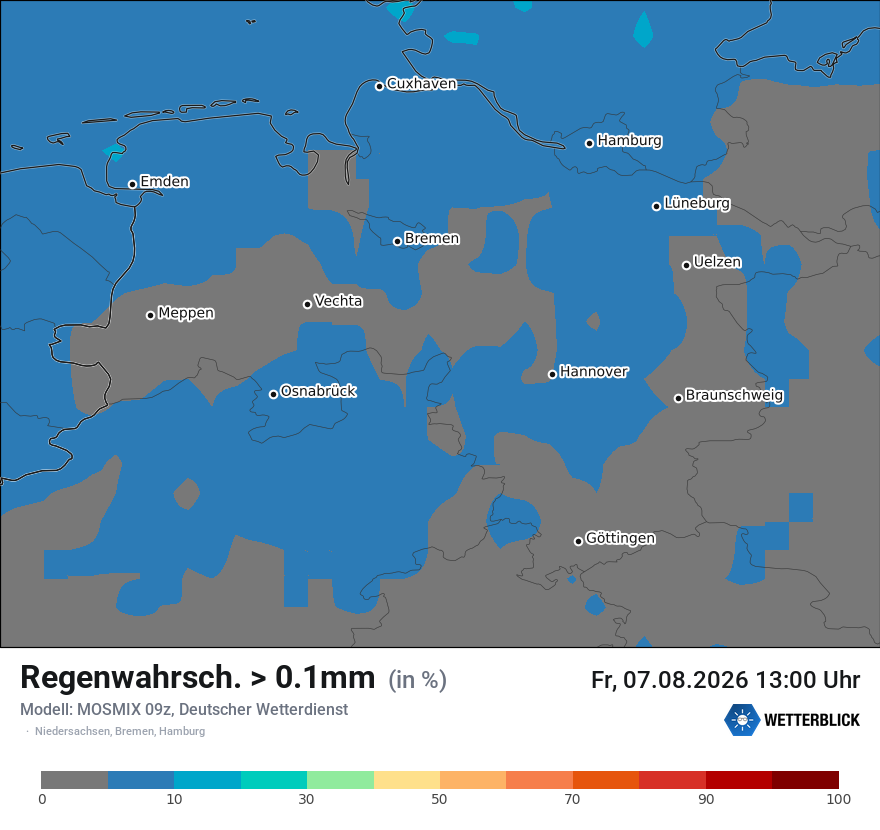 Modellkarte MOSMIX – prob_rain_0 – ni