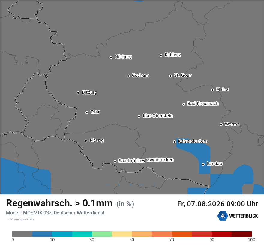 Modellkarte MOSMIX – prob_rain_0 – rp