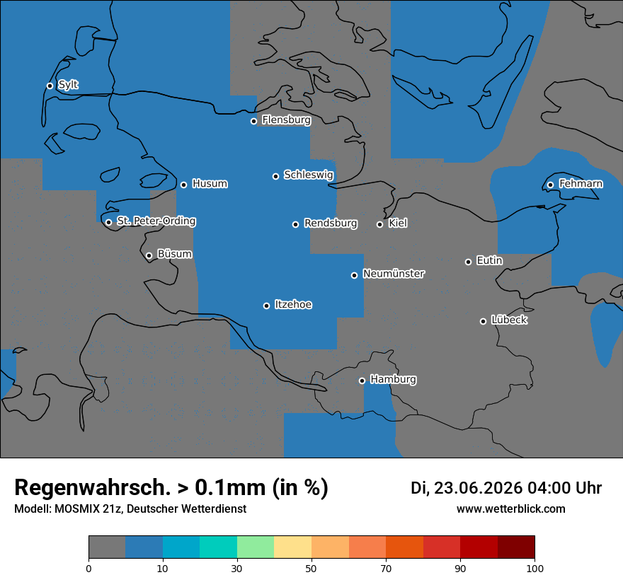 Modellkarte MOSMIX – prob_rain_0 – sh