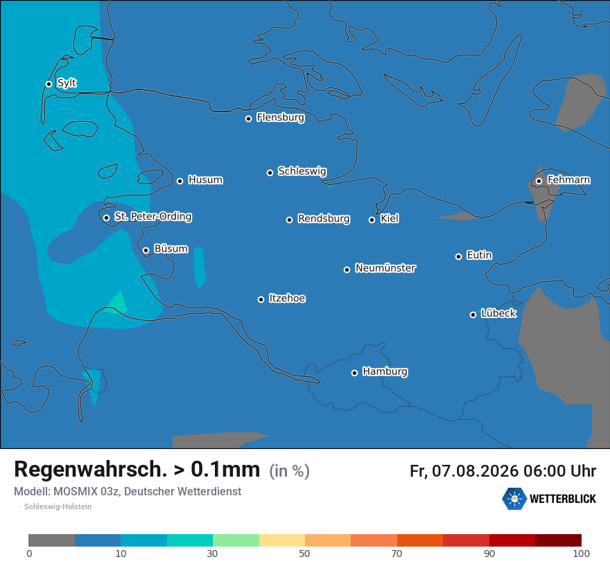 Modellkarte MOSMIX – prob_rain_0 – sh
