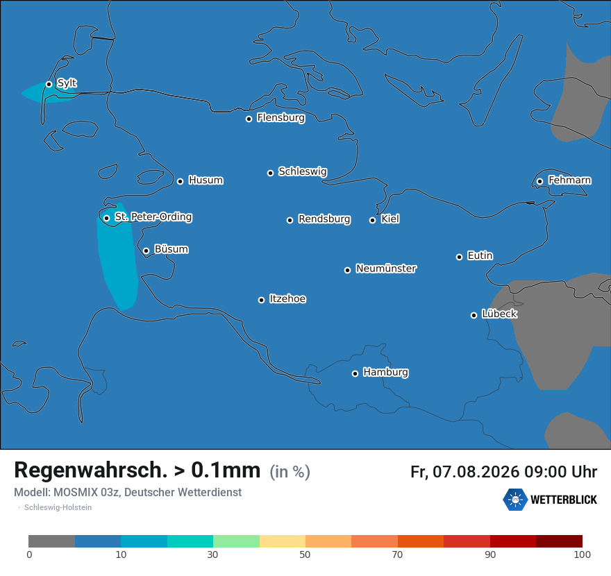 Modellkarte MOSMIX – prob_rain_0 – sh