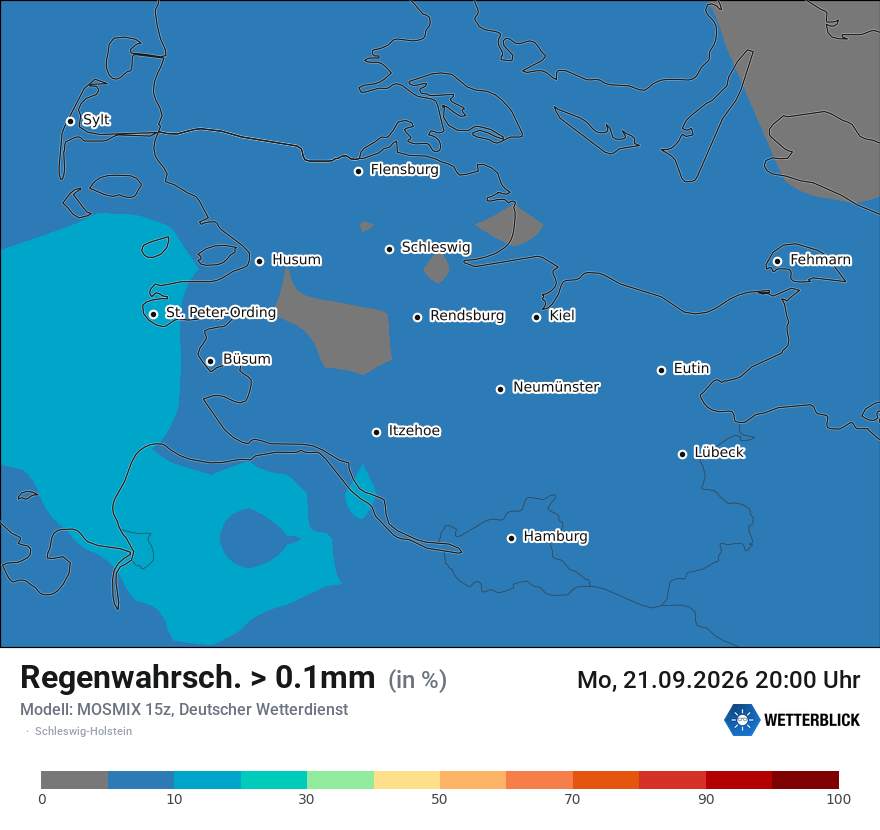 Modellkarte MOSMIX – prob_rain_0 – sh