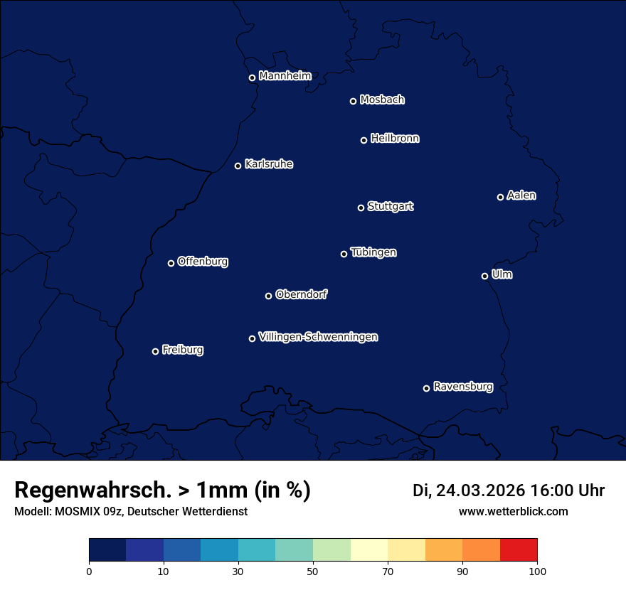 Modellkarte MOSMIX – prob_rain_1 – bw