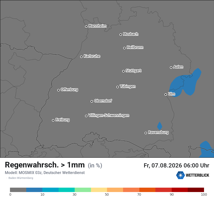 Modellkarte MOSMIX – prob_rain_1 – bw