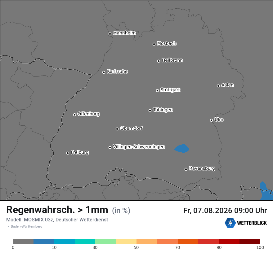 Modellkarte MOSMIX – prob_rain_1 – bw