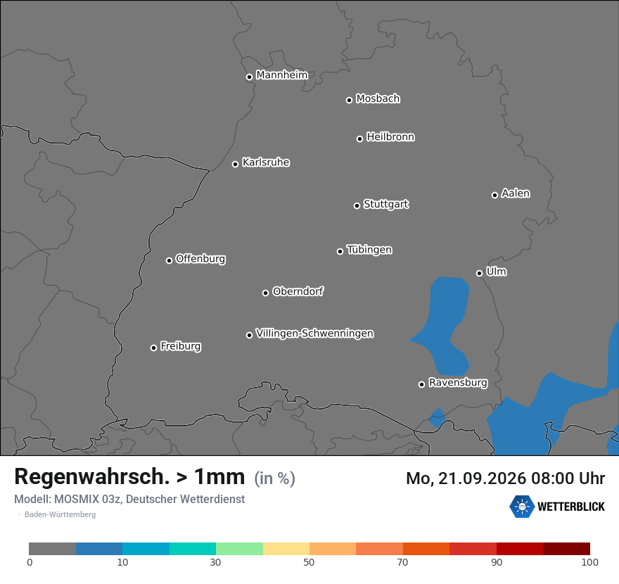 Modellkarte MOSMIX – prob_rain_1 – bw
