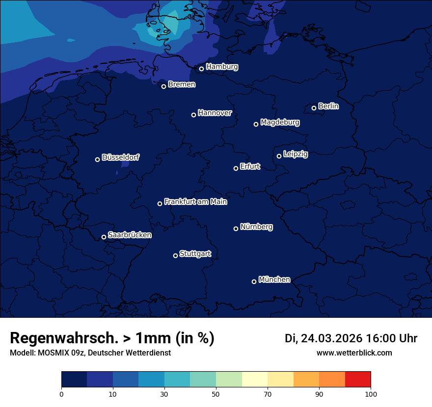 Modellkarte MOSMIX – prob_rain_1 – deutschland