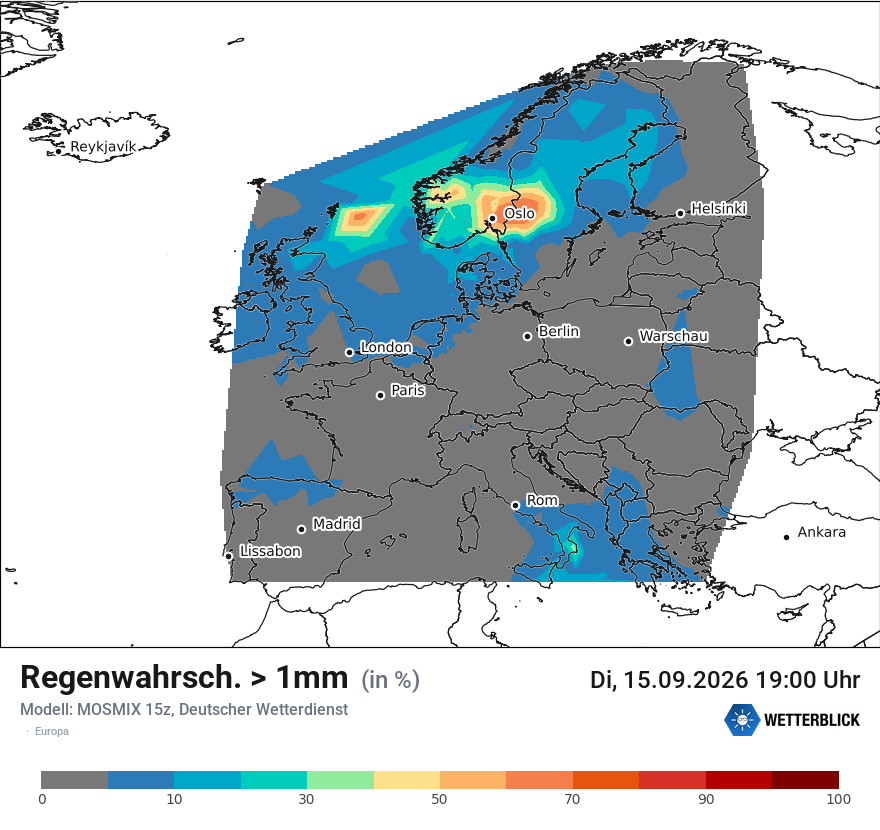 Modellkarte MOSMIX – prob_rain_1 – europa