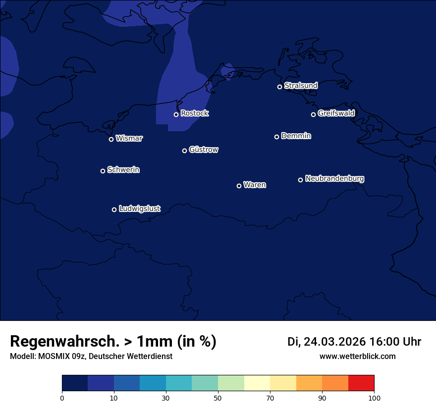 Modellkarte MOSMIX – prob_rain_1 – mv