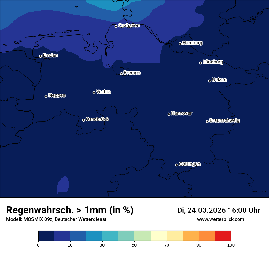 Modellkarte MOSMIX – prob_rain_1 – ni