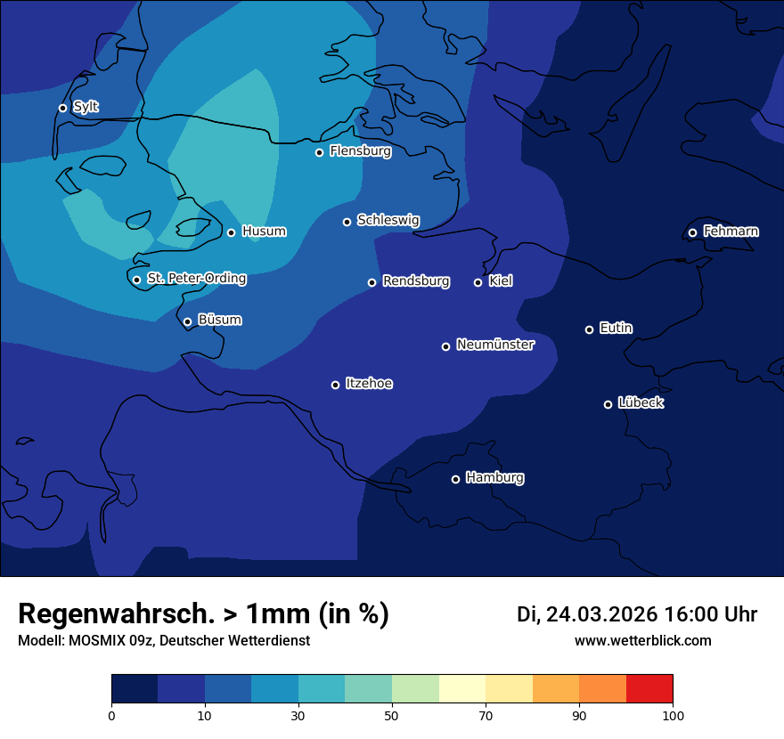 Modellkarte MOSMIX – prob_rain_1 – sh
