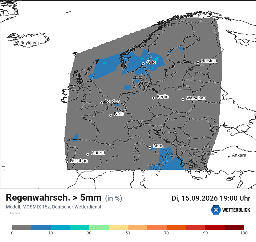 Modellkarte MOSMIX – prob_rain_5 – europa