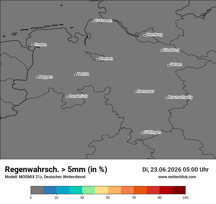 Modellkarte MOSMIX – prob_rain_5 – ni