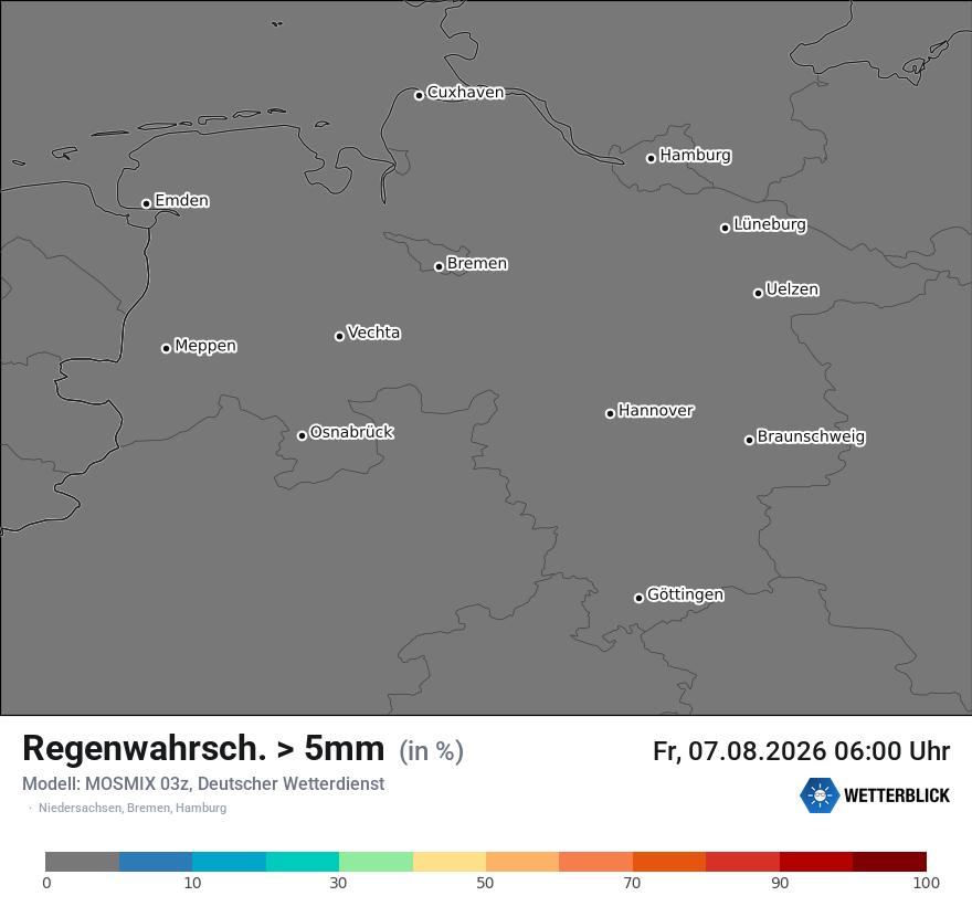 Modellkarte MOSMIX – prob_rain_5 – ni