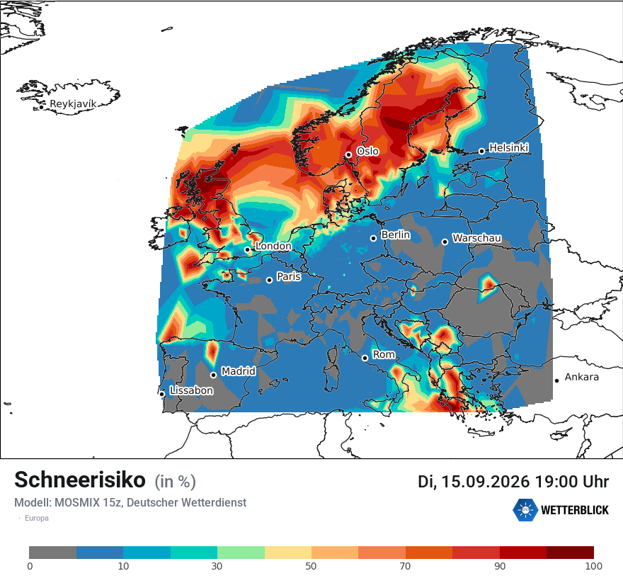 Modellkarte MOSMIX – schnee – europa