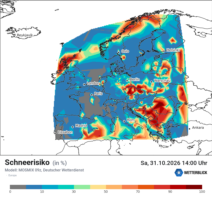 Modellkarte MOSMIX – schnee – europa