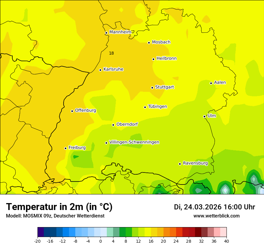 Modellkarte MOSMIX – t2m – bw
