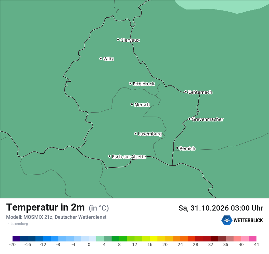 Modellkarte MOSMIX – t2m – luxemburg