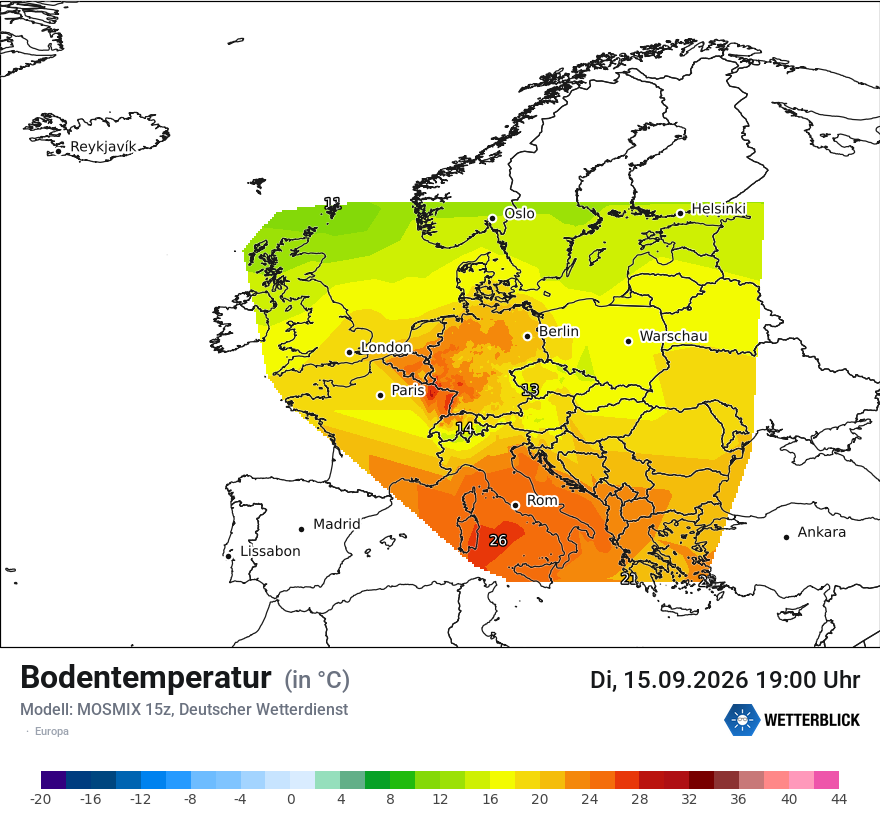 Modellkarte MOSMIX – t_g – europa