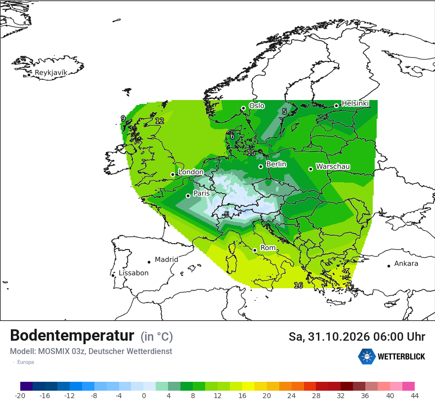Modellkarte MOSMIX – t_g – europa
