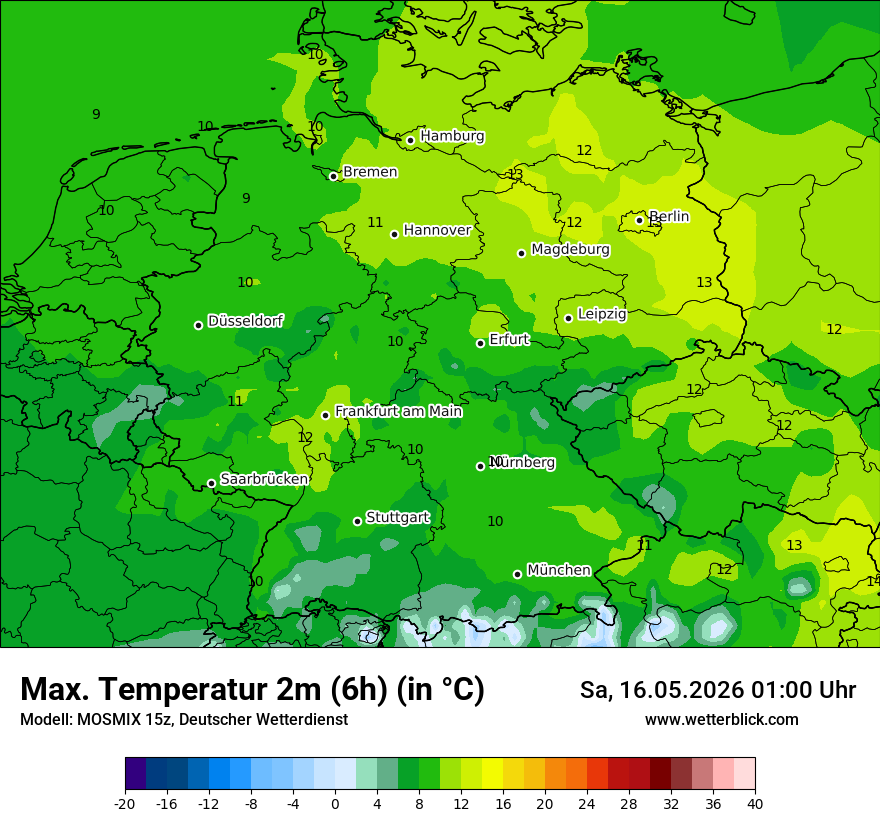 Modellkarte MOSMIX – tmax6h – deutschland