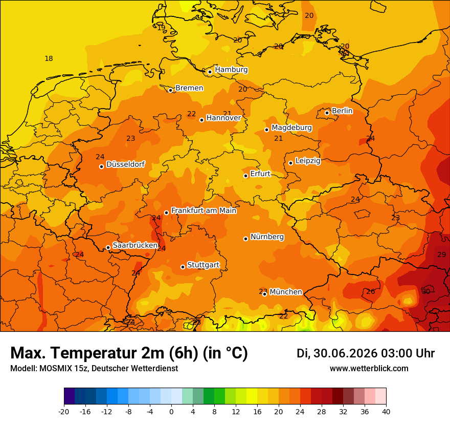 Modellkarte MOSMIX – tmax6h – deutschland