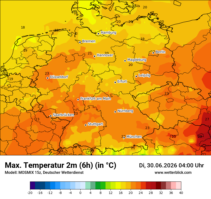 Modellkarte MOSMIX – tmax6h – deutschland