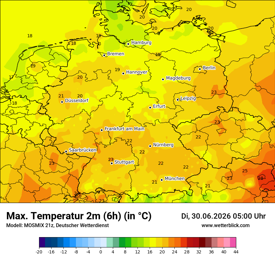 Modellkarte MOSMIX – tmax6h – deutschland