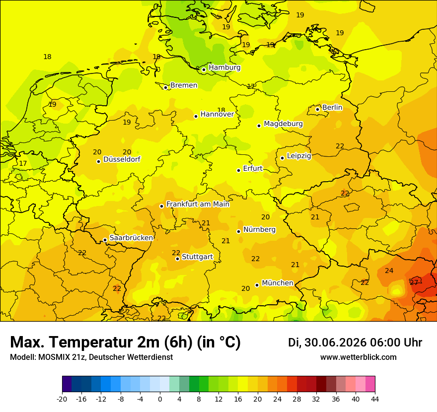 Modellkarte MOSMIX – tmax6h – deutschland