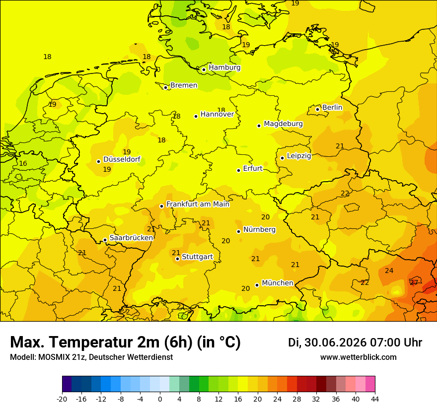 Modellkarte MOSMIX – tmax6h – deutschland