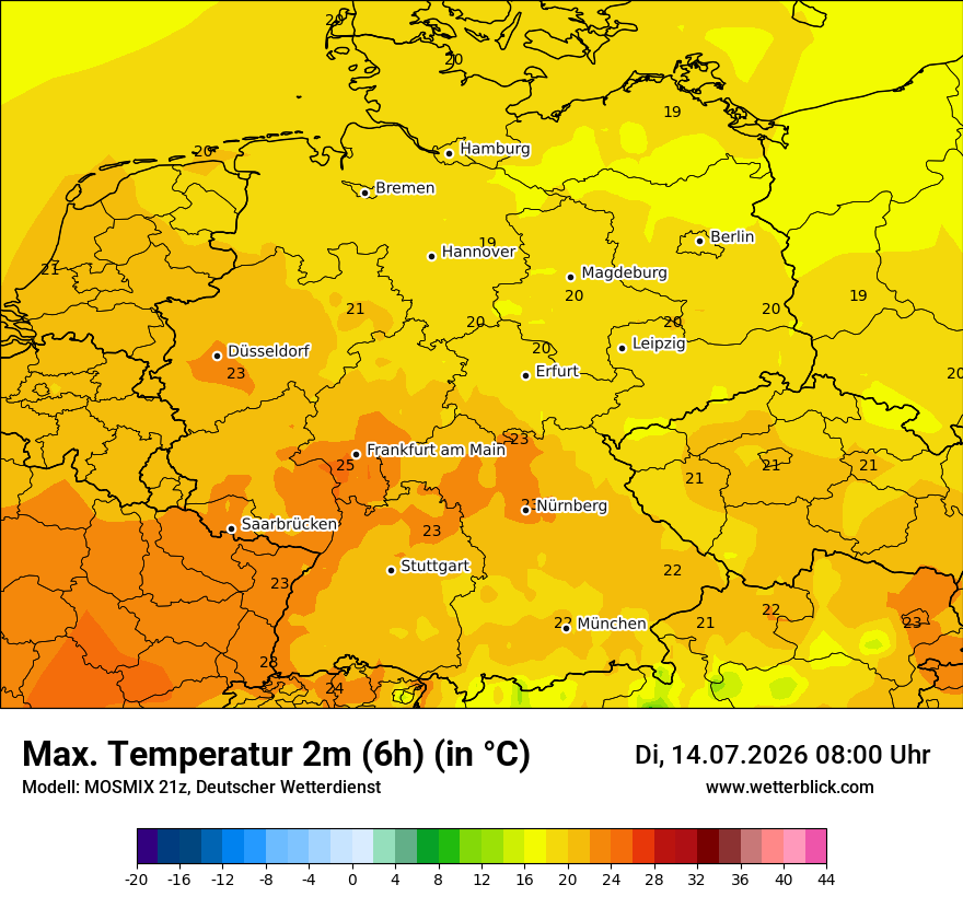 Modellkarte MOSMIX – tmax6h – deutschland