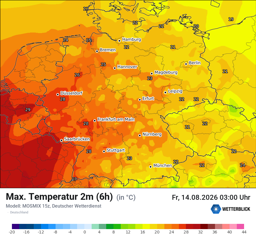 Modellkarte MOSMIX – tmax6h – deutschland