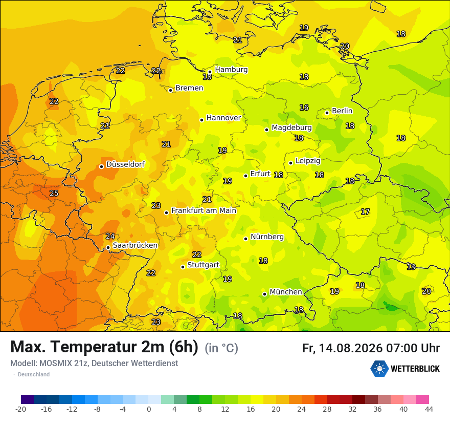 Modellkarte MOSMIX – tmax6h – deutschland