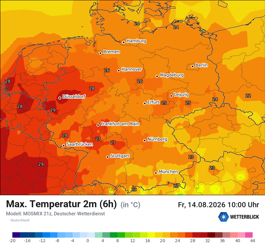 Modellkarte MOSMIX – tmax6h – deutschland