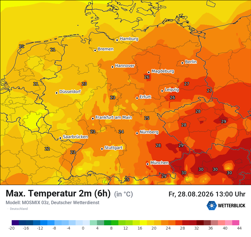 Modellkarte MOSMIX – tmax6h – deutschland