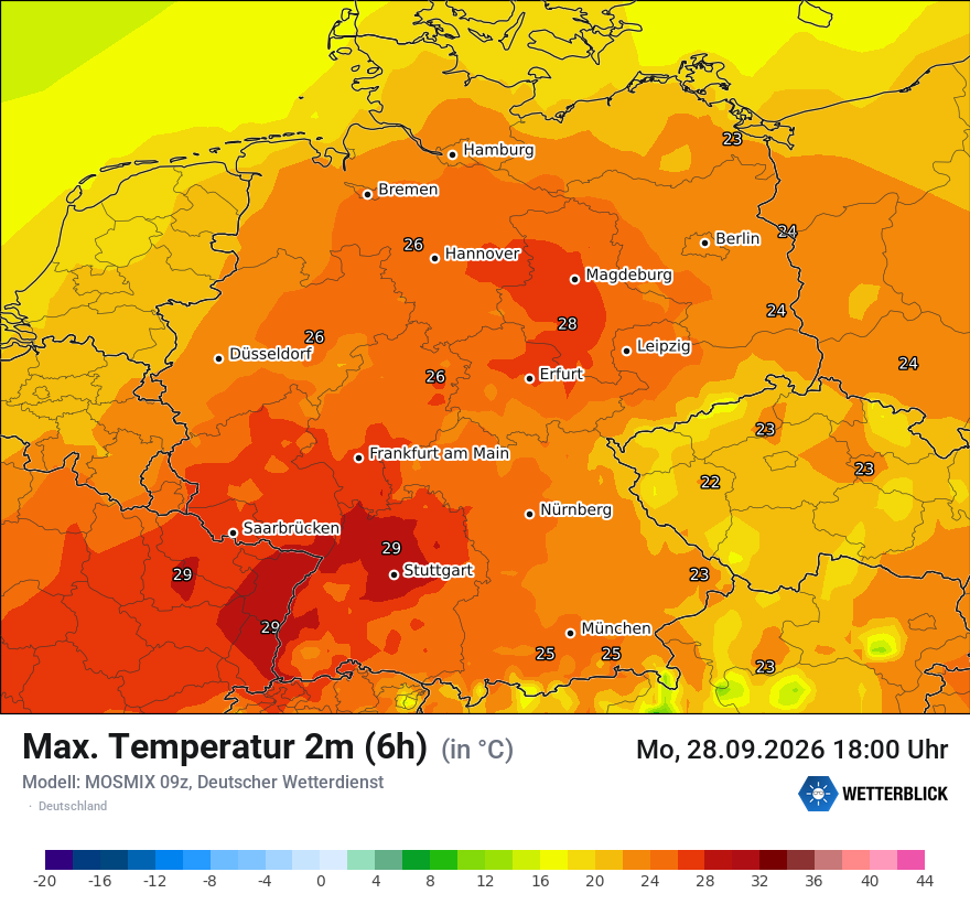Modellkarte MOSMIX – tmax6h – deutschland