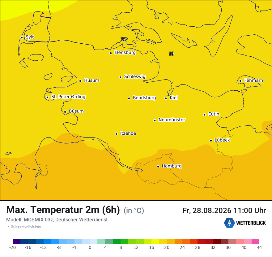 Modellkarte MOSMIX – tmax6h – sh