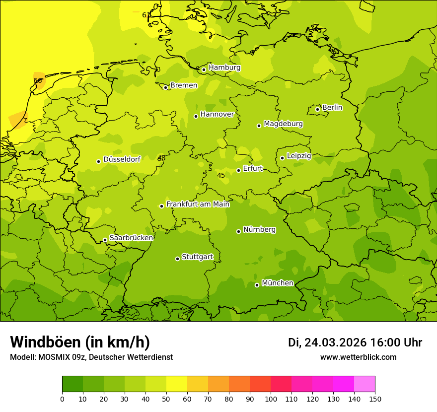 Modellkarte MOSMIX – vmax – deutschland
