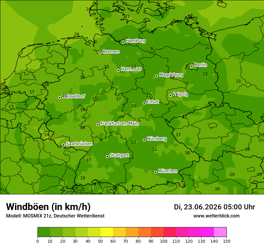 Modellkarte MOSMIX – vmax – deutschland